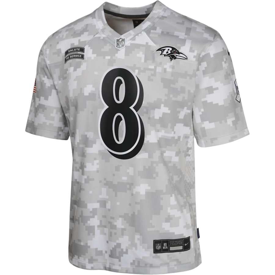 Nike Nike Dri FitNFL T Shirt Lamar Jackson Baltimore Ravens Salute To Service Green Camouflage Teenagers