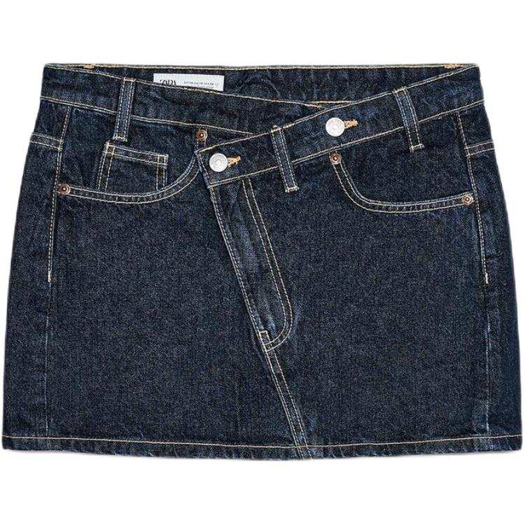 ZARA Trf Denim Short Skirts Women's Dark Indigo Cyan