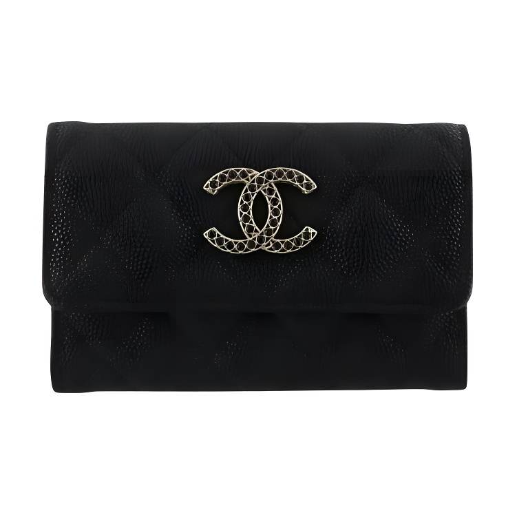 CHANEL Bright Grain Calfskin Wallet Women's Black