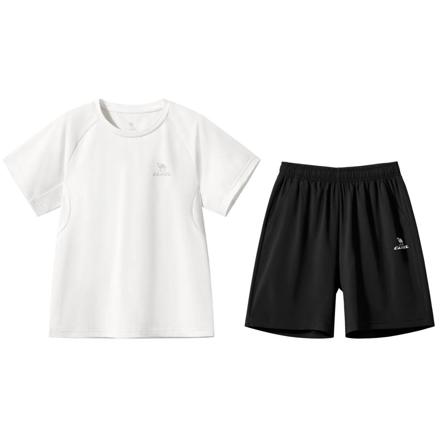 CAMEL Casual Sportswear SS25 Set Infinite White Top+Phantom Black Bottom Kids'