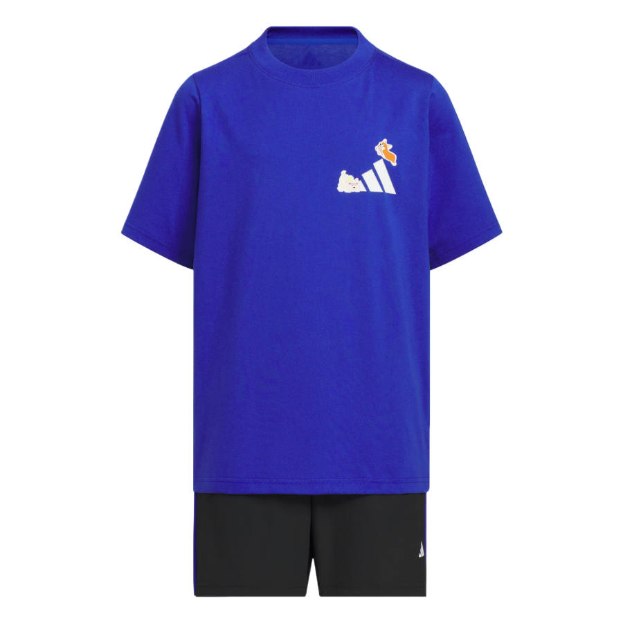 Adidas Adidas Casual Sportswear SHORT SLEEVE TEE SET Two Piece Set Semi Fluorescent Blue Black Children Aged 3 7 Years Old
