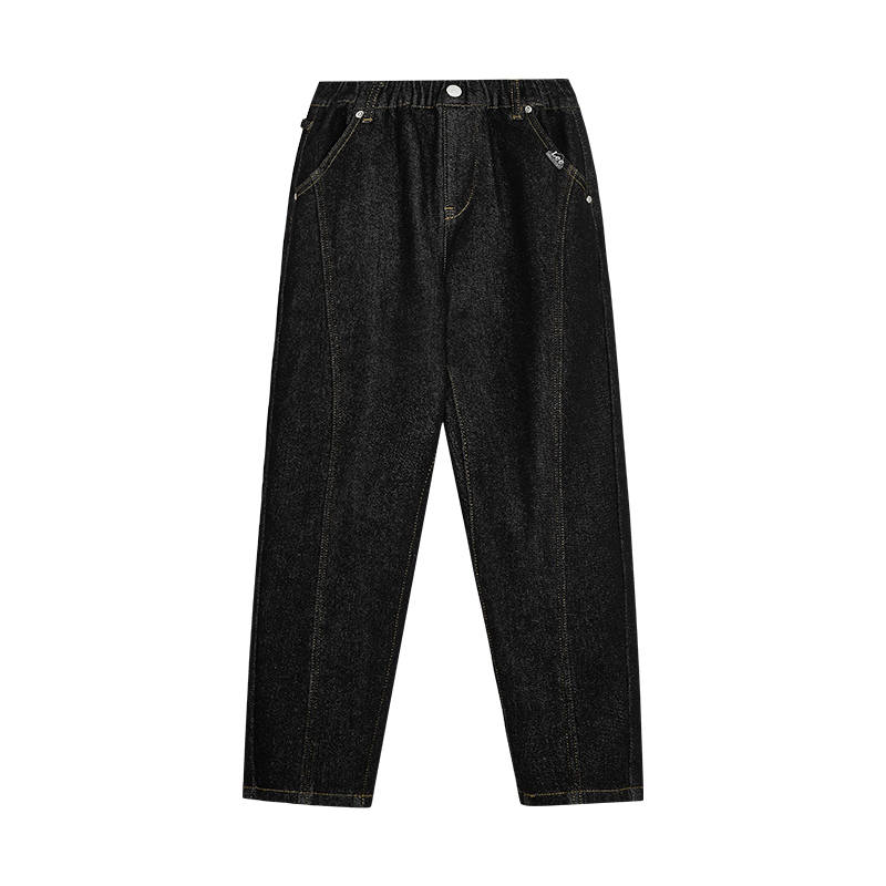 LEE KIDS Jeans Minimalist Style Comfortable Elegant Elastic Waist Thickened And Fleece Lined Black