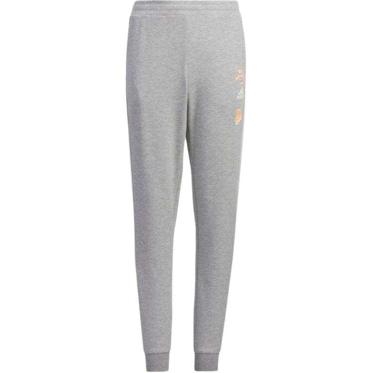 Adidas Adidas Moderate Full Length Pants Autumn Spring Teenagers Medium Heather Gray/Acidic Orange Yellow