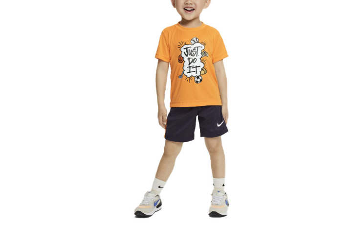 Nike Nike Kids Matching Sets Dri FIT Blocked Shorts Set Orange Top+Black Bottom Infant And Toddler