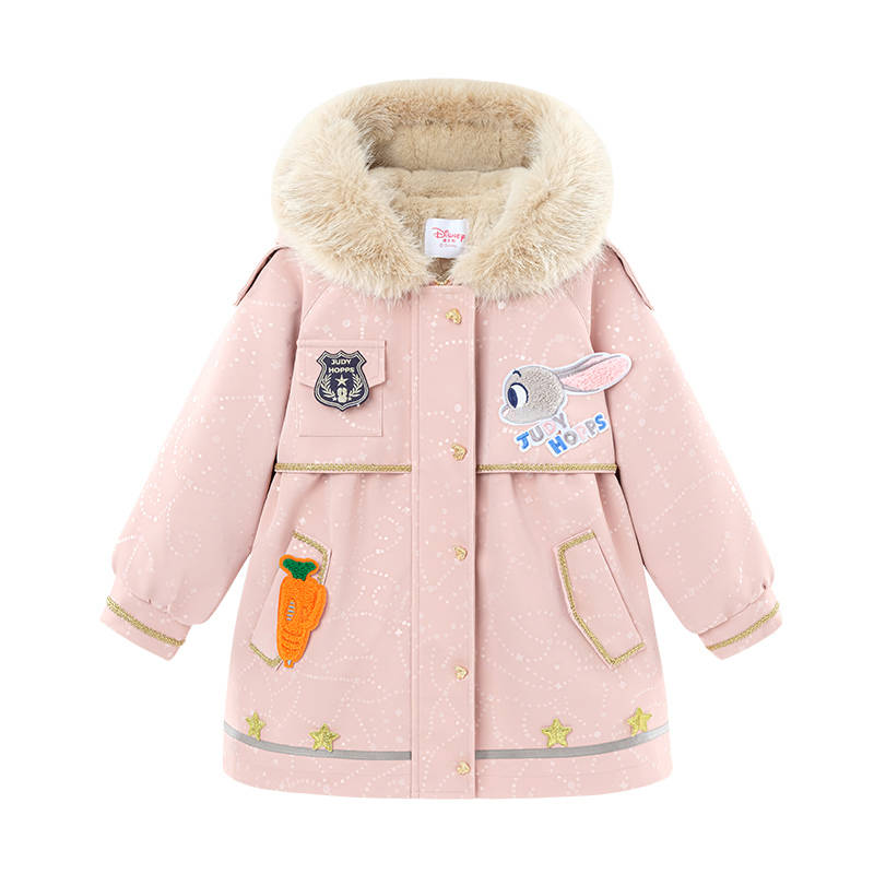 Disney Parka Coat Stylish Thickened And Fleece Lined Hooded Long Sleeved Pink Children Aged 3 7 Years Old