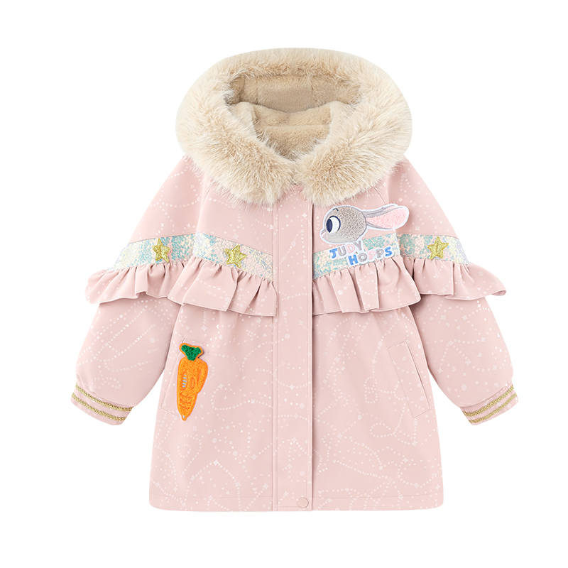 Disney Parka Coat Thickened And Fleece Lined Comfortable Hooded Long Sleeved Pink Children Aged 3 7 Years Old