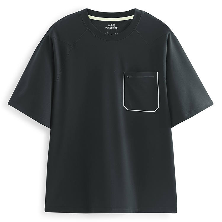 PEACEBIRD MEN T Shirts Men's Black 1 Crew Neck Moderate Straight Fit
