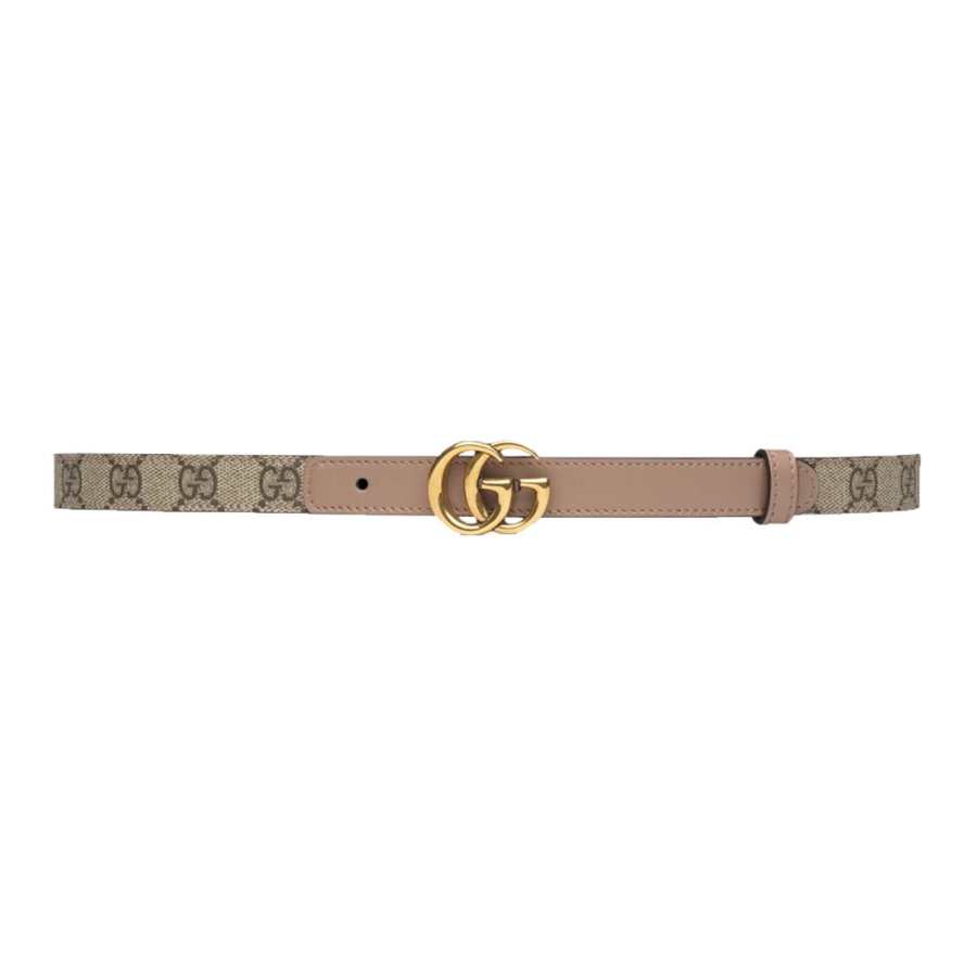 GUCCI GG Supreme Minimalist Style Leather Belts Women's Gray Pink Width 2cm