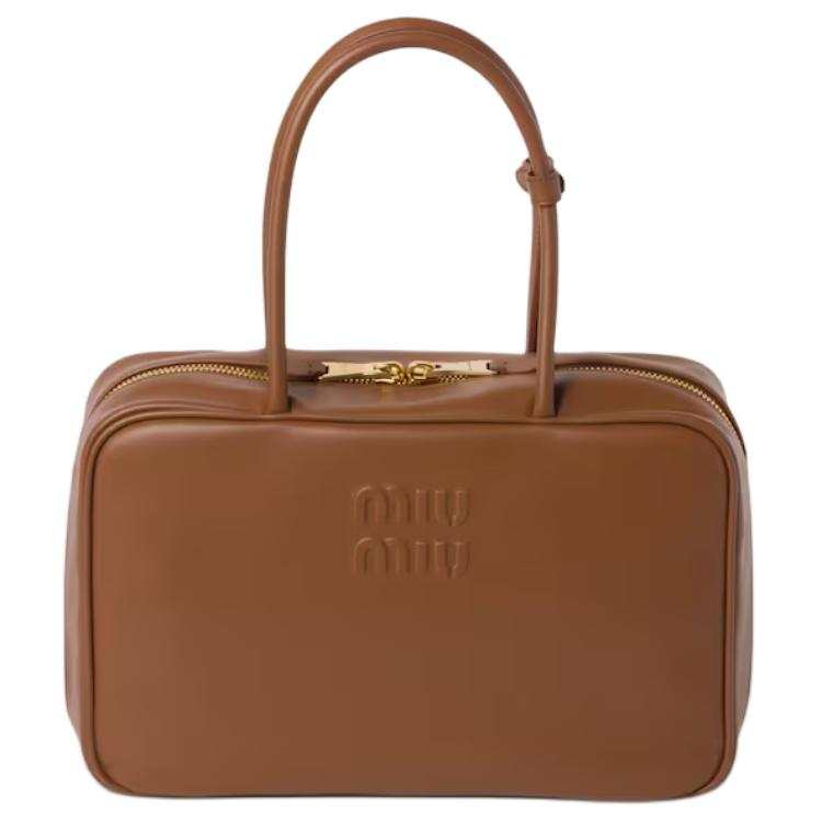 MIU MIU Beau Calfskin Handbag Women's Cognac