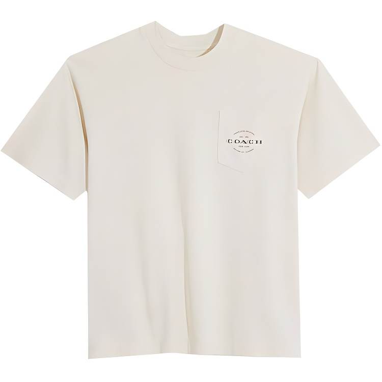 COACH T Shirts Men's Ecru Crew Neck Moderate Straight Fit