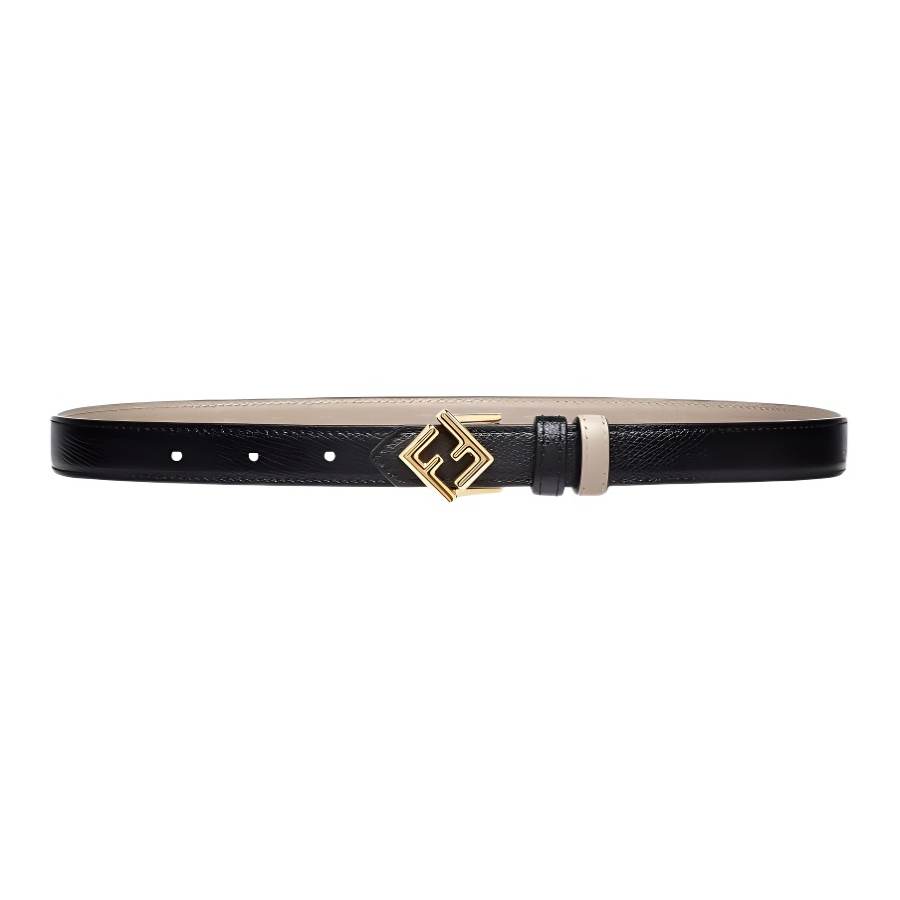 FENDI Cow Leather Belts Women's Black/Beige Width 2cm