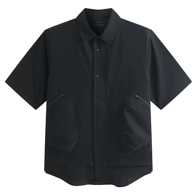 PEACEBIRD MEN Shirts Men's Black 1 Lapel Moderate Shirt