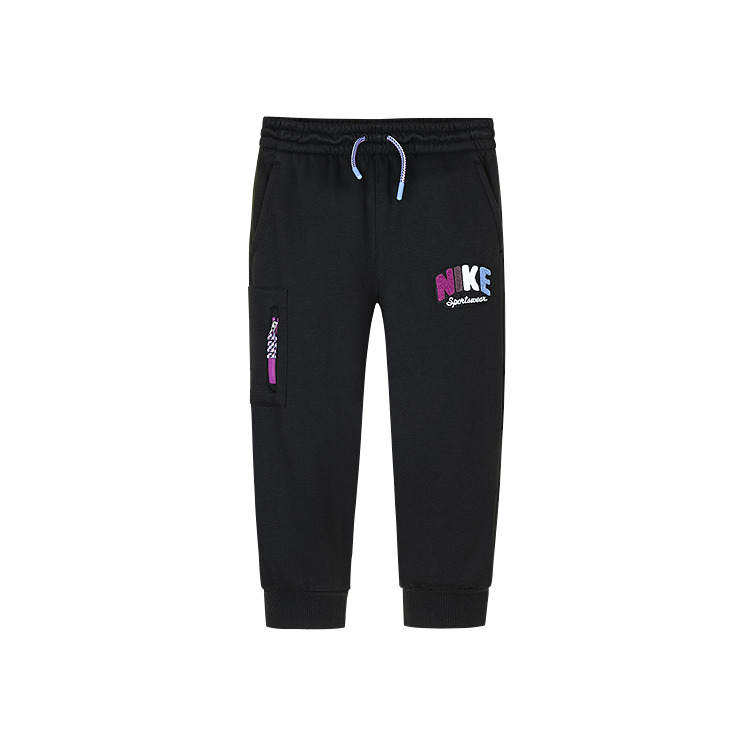 Nike Nike Full Length Pants Fleece Lined Thermal Comfortable Versatile Color Block Logo Print Jet Black Infant And Toddler