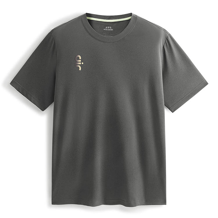 PEACEBIRD MEN T Shirts Men's Hyacinth Bean Brown 1 Crew Neck Moderate