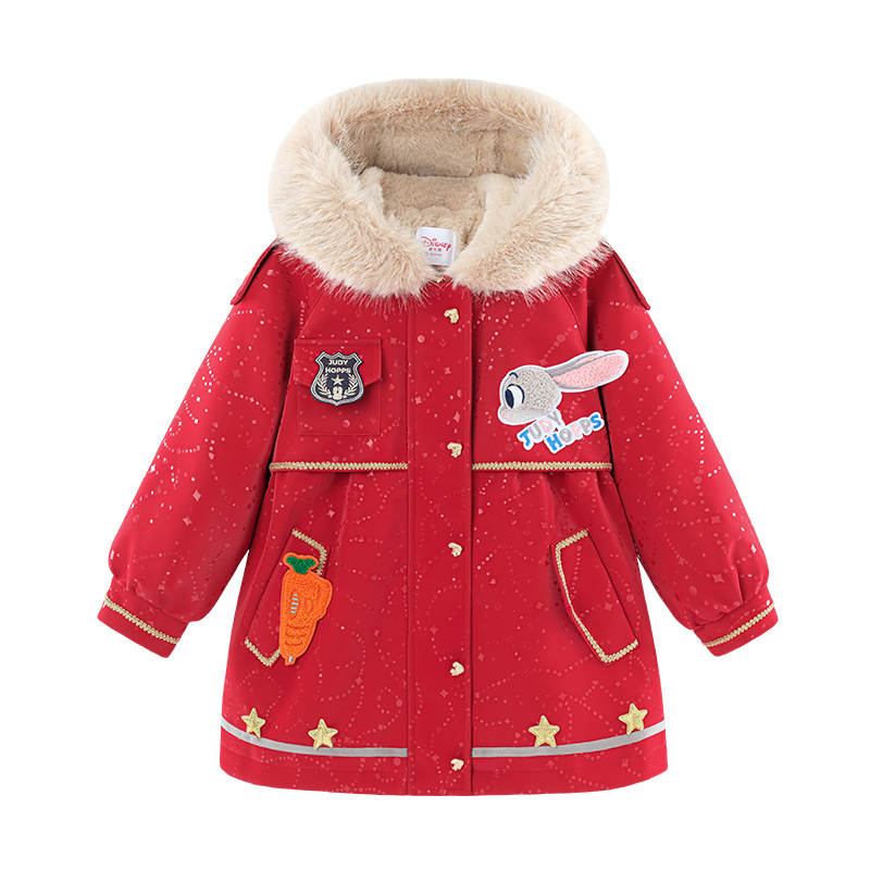 Disney Parka Coat Thickened And Fleece Lined Comfortable Hooded Long Sleeved Stylish Red Children Aged 3 7 Years Old