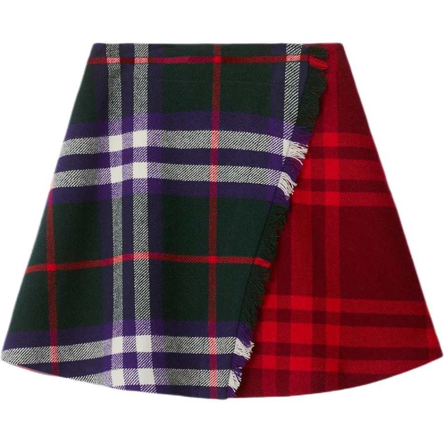 Burberry FW24 Stripes Plaid Multicolor Skirt Red Kids'