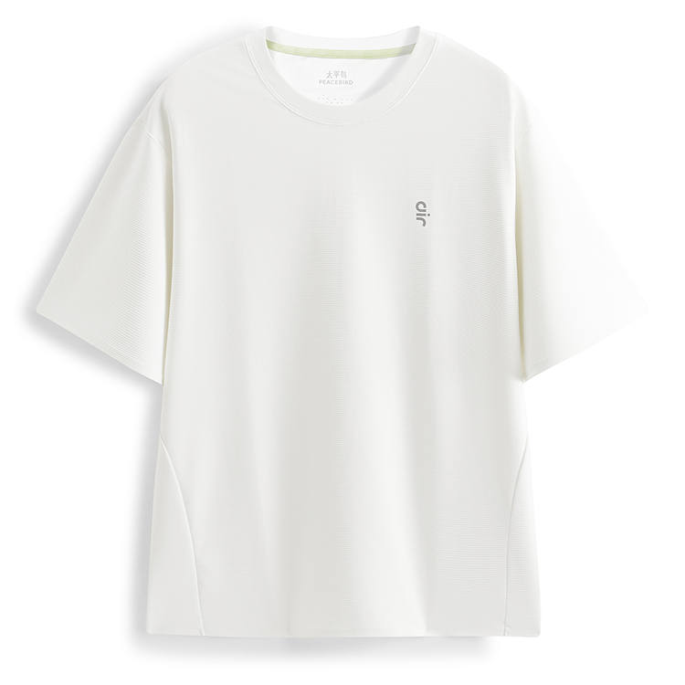 PEACEBIRD MEN T Shirts Men's Frost White Green 1 Crew Neck