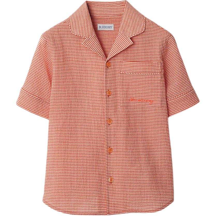 Burberry Shirts Kids' Apparel, Plaid Logo Single Breasted Short Sleeved Summer Kids' Orange Red