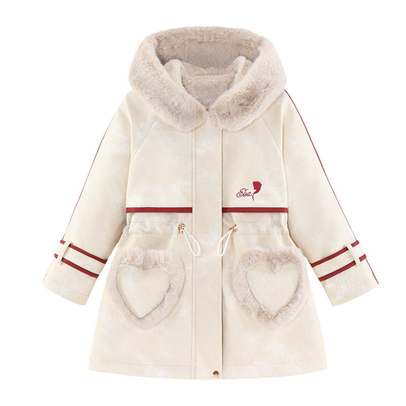 Disney Parka Coat Hooded Thickened And Fleece Lined Long Sleeved Apricot Kids'