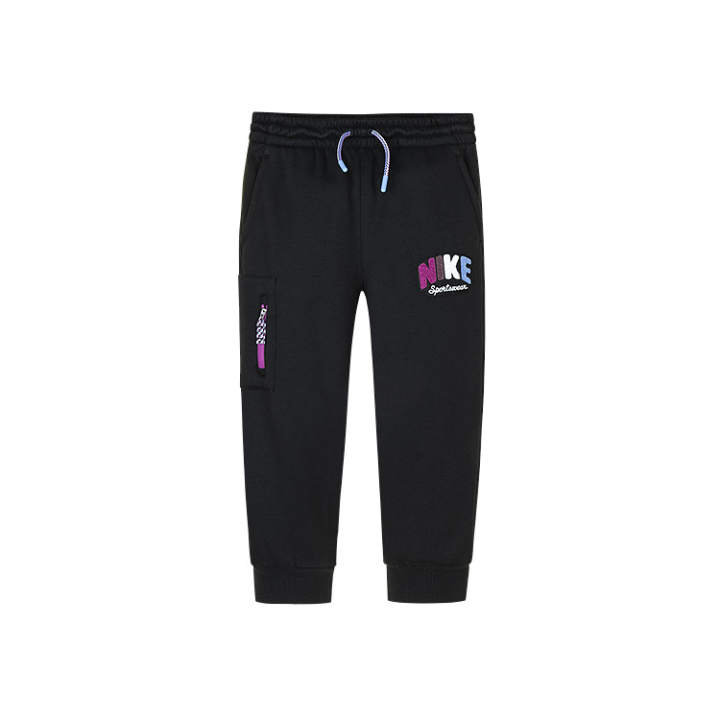 Nike Nike Pants Fleece Lined Color Block Logo Comfortable Fashion Versatile Jet Black Children Aged 3 7 Years Old