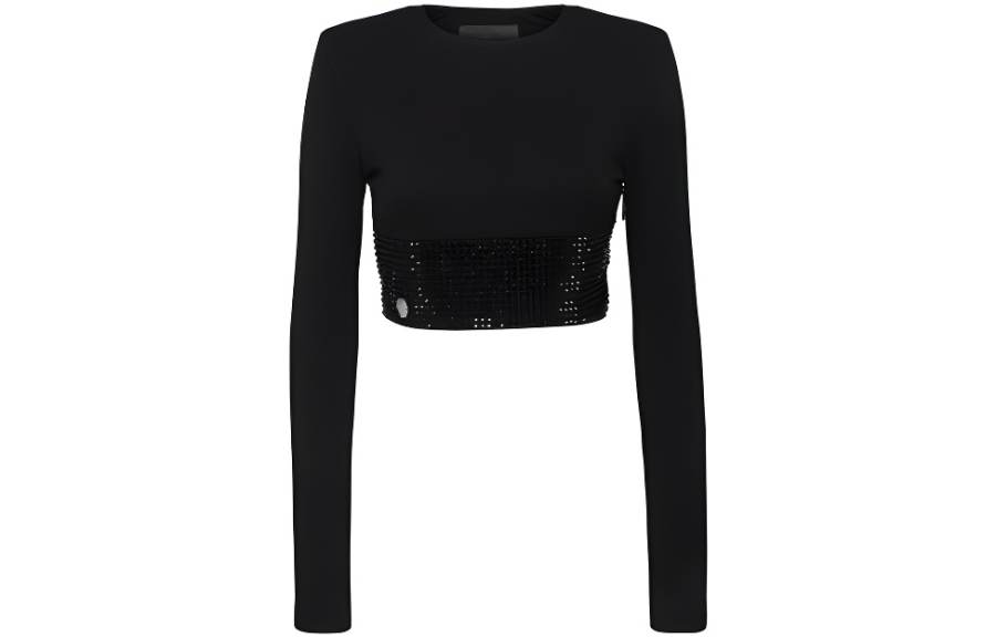 PHILIPP PLEIN 【Best of: Promotions】crystal-embellished cropped long-sleeved top