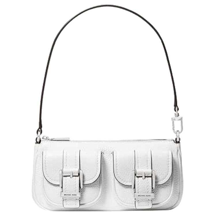 MICHAEL KORS Zoe Litchi Grain Leather Shoulder Bag Women's Pure White