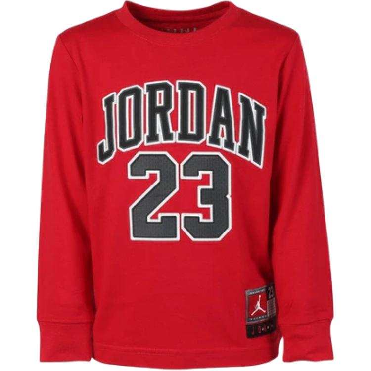Jordan Jordan Letter Crew Neck Long Sleeved T Shirt T Shirt Red Children Aged 3 7 Years Old