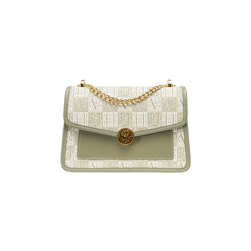 VANESSA HOGAN Christmas Gift VANESSA HOGAN Monogram With Cow Leather Silo Square Bag, Chain Shoulder Bag, Crossbody Bag Women's Green