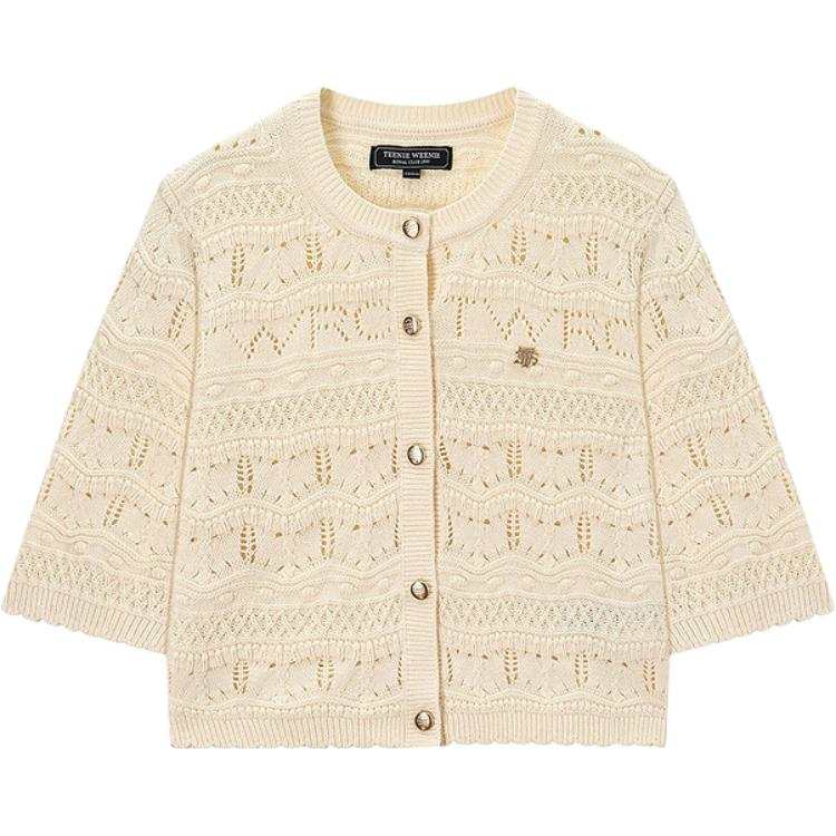 Teenie Weenie Knitwear Women's Ivory White Crew Neck Moderate Cardigan