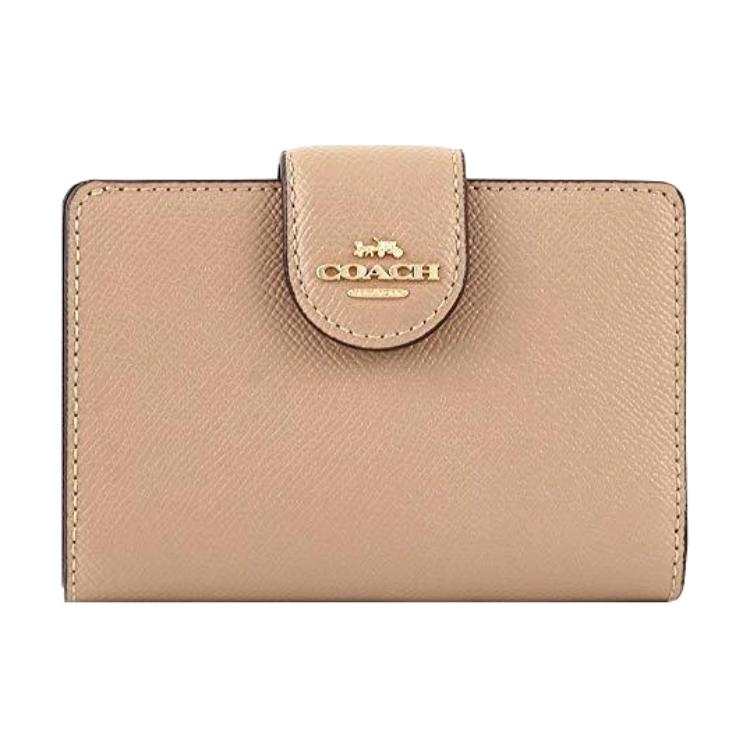 COACH Corner Zip Cross Grain Leather Storage Coin Pocket, Card Holder, Wallet Regular Women's Oat