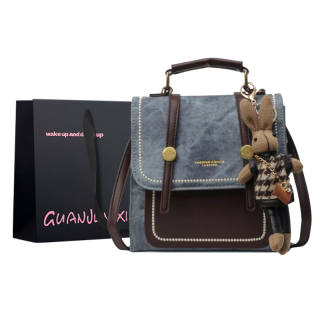 GUANJUNXIAOXIONG PVC Polyvinyl Chloride Backpack Women's Denim Blue/Dark Tea/Pink/Ecru