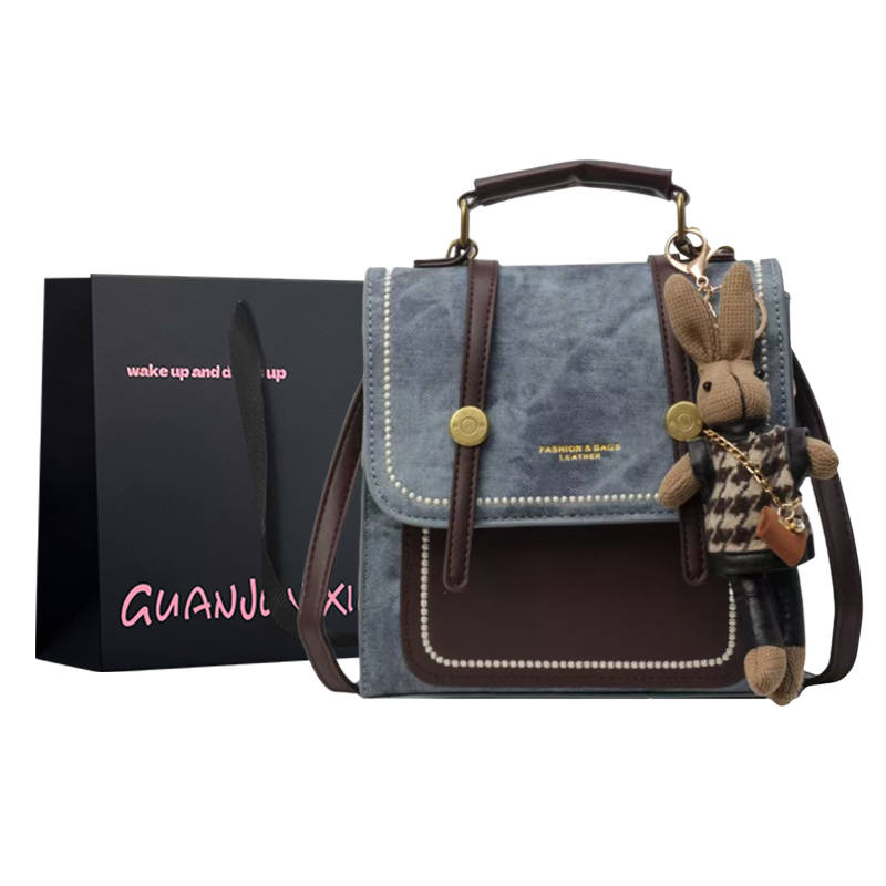 GUANJUNXIAOXIONG PVC Polyvinyl Chloride Backpack Women's Denim Blue/Dark Tea/Pink/Ecru