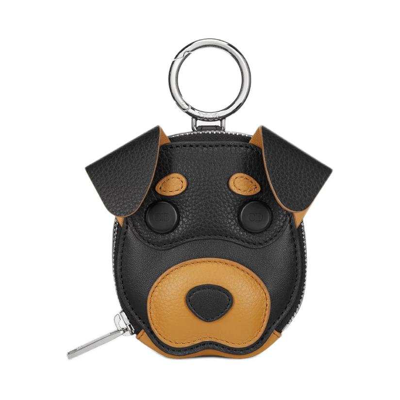 DIOR Bobby Calfskin Coin Purse Mini Unisex Brown & Black