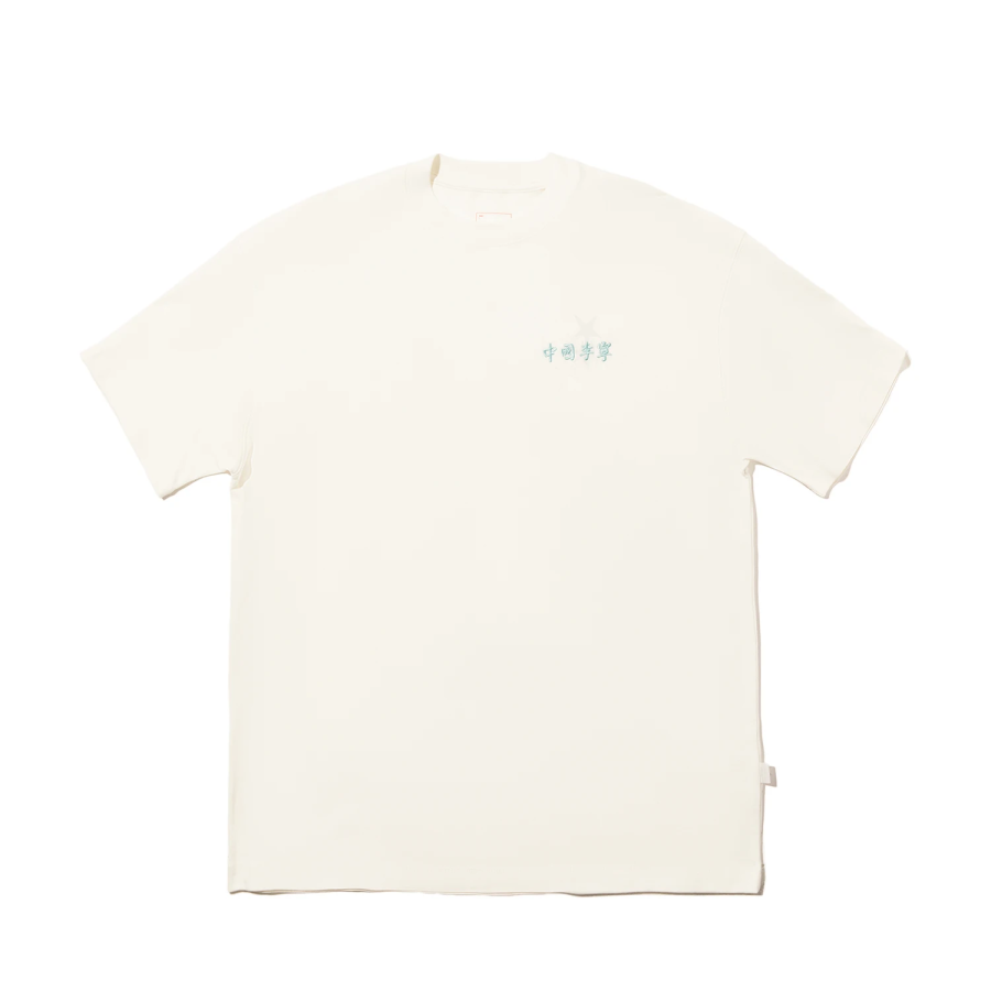 Li-Ning Li Ning T Shirts Unisex Ecru Crew Neck Moderate Straight Fit