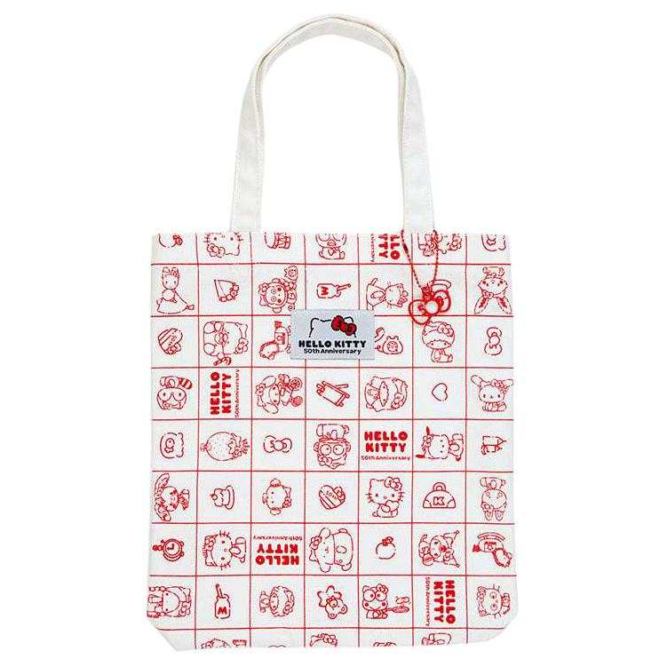 Sanrio Polyester cotton Blend Tote Bag, Shopping Bag, Handbag Women's White & Red