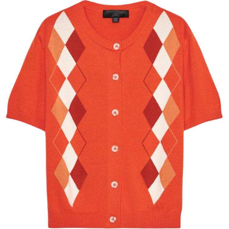 ZARA Knitwear Women's Orange Crew Neck Moderate Cardigan