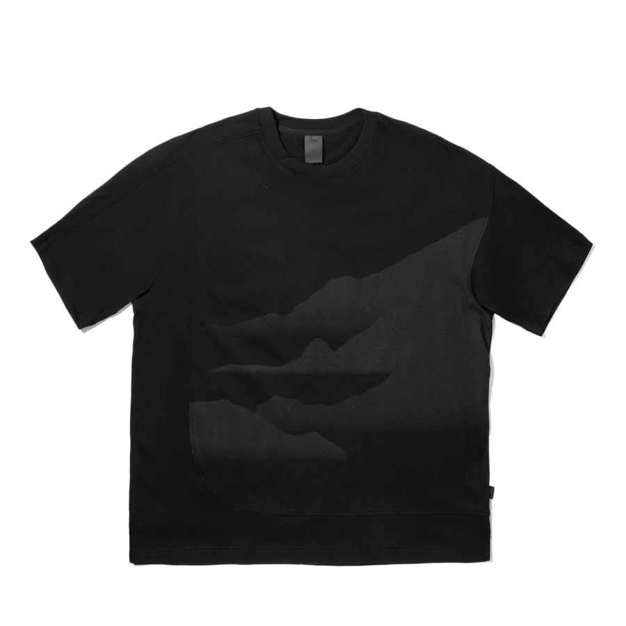 Li-Ning Li Ning T Shirts Unisex Black Crew Neck Moderate Straight Fit