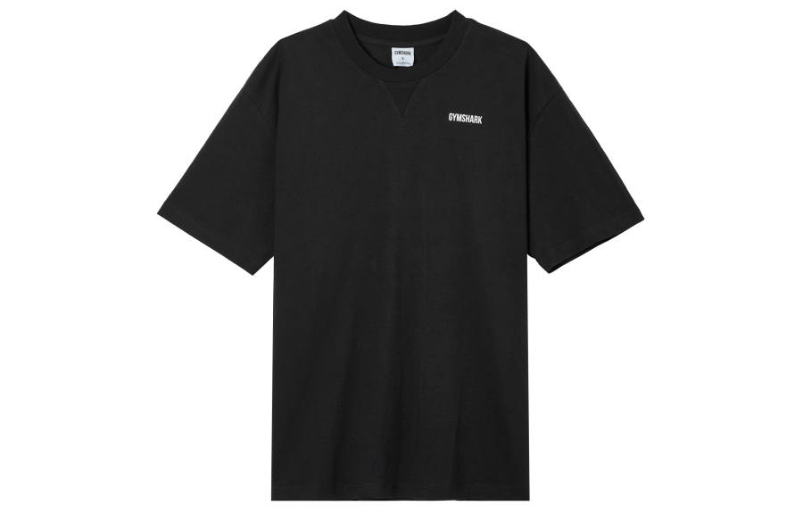 GYMSHARK T Shirts Men's Black Crew Neck Moderate Straight Fit