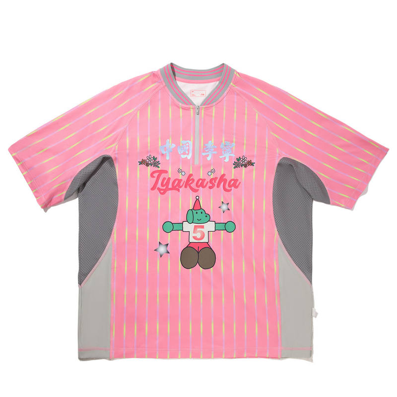 Li-Ning Li Ning x TAKASHA,LIANMINGKUAN T Shirt Unisex Pink Purple Stripes All Over Print