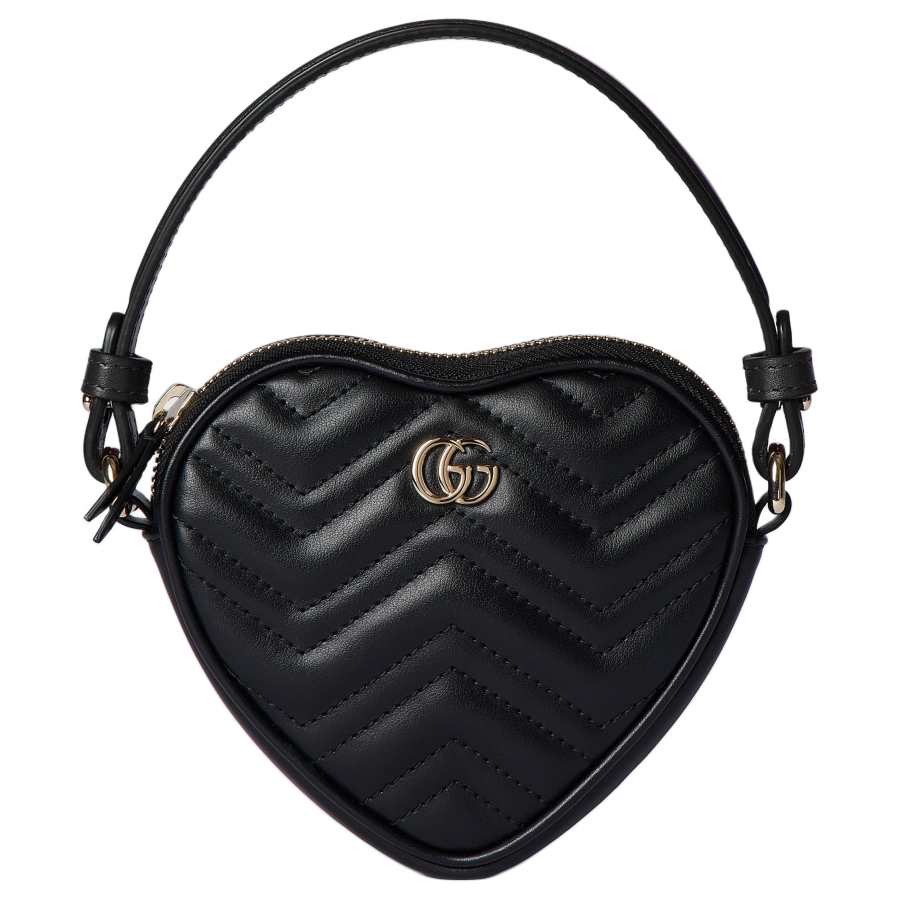 GUCCI GG Marmont Leather Heart Shaped Bag, One Shoulder Handbag Mini Women's Black
