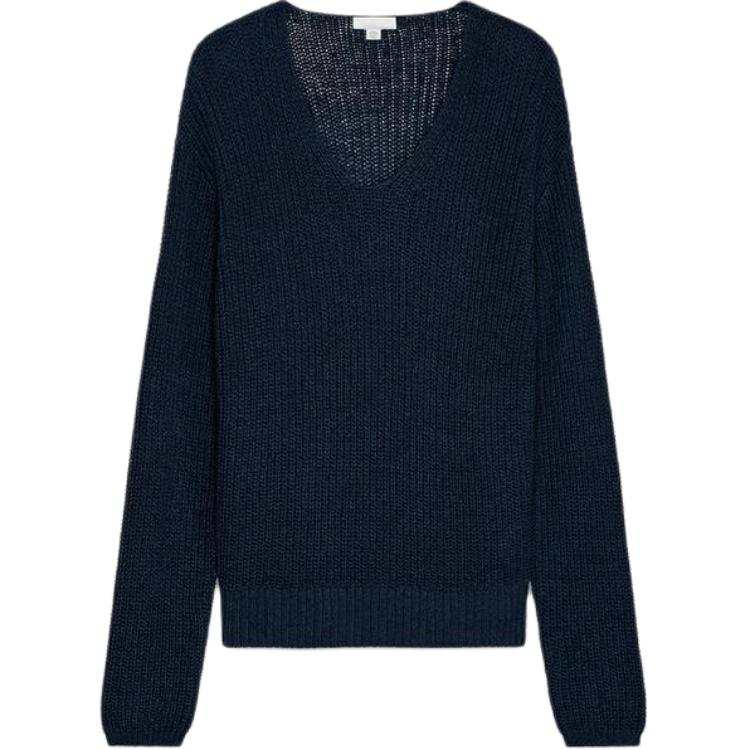 ZARA Fanglu Lin Knitwear Men's Sea Blue V Neck Moderate