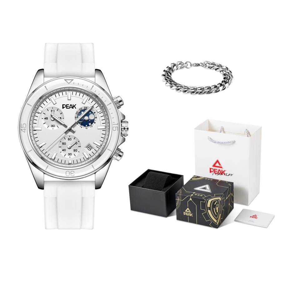 PEAK Tianyu Collection Quartz Movement Silicone Strap Watch Men's Watches Silver Dial