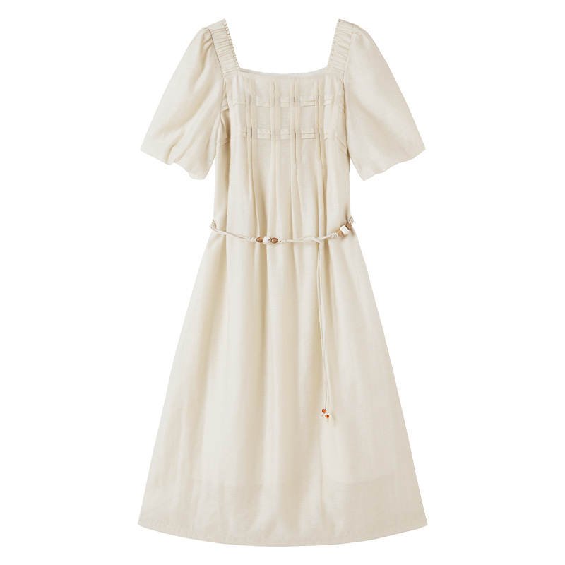 XIANGYING Short Sleeved Dress Women's Light Yellow