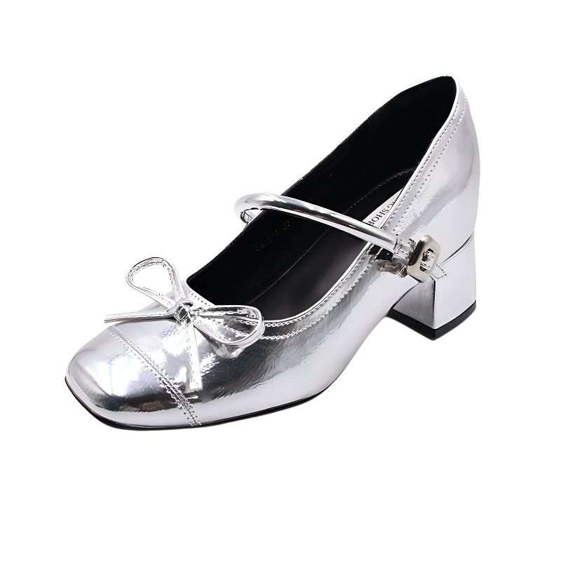 WALIBU Chunky Heel Mary Jane Shoes Women's Silver