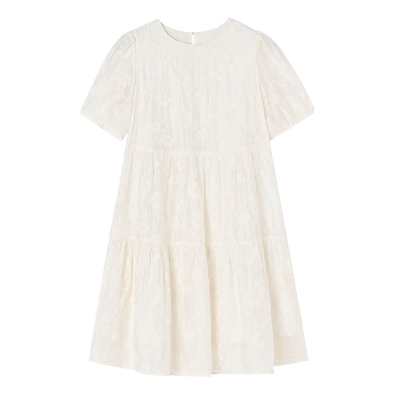 XIANGYING Short Sleeved Dress Women's Ecru