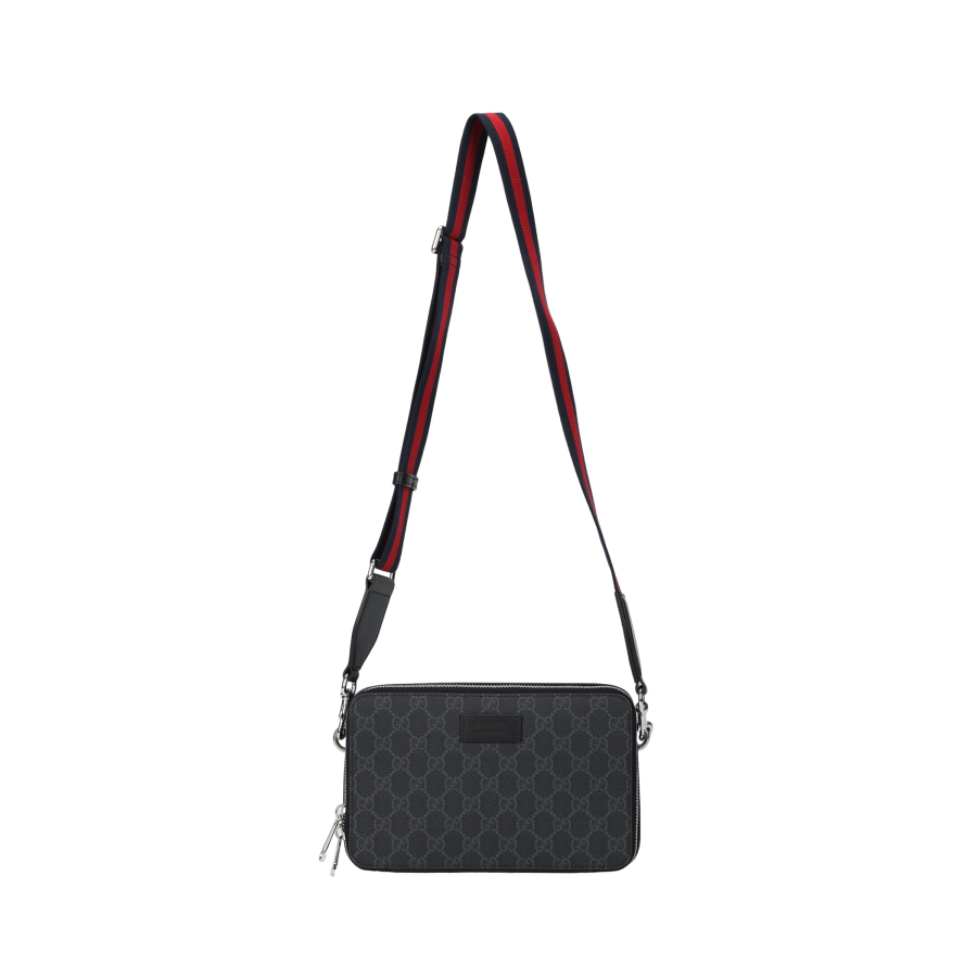 GUCCI GG Supreme Canvas With Leather Binding Crossbody Bag, Shoulder Bag Mini Men's Black