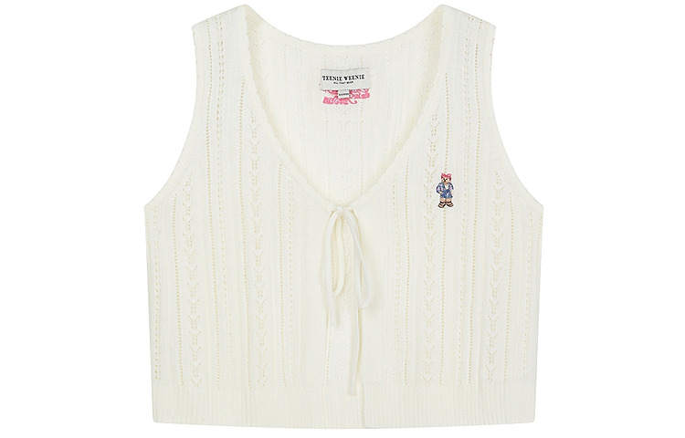 Teenie Weenie Knitwear Women's Ivory White Crew Neck Moderate Cardigan