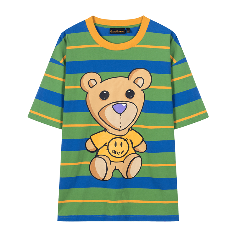 Drew house SS25 T Shirts Unisex Green Blue Stripes Crew Neck Moderate