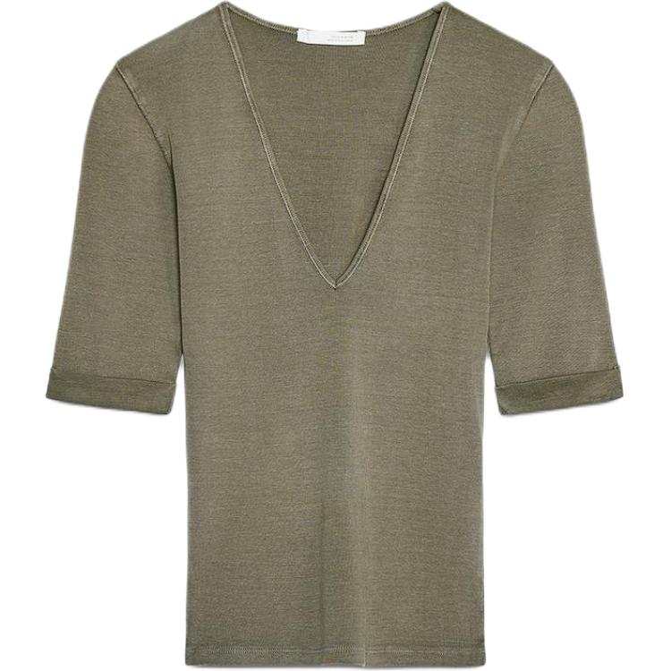 ZARA T Shirts Women's Dark Mink V Neck Moderate