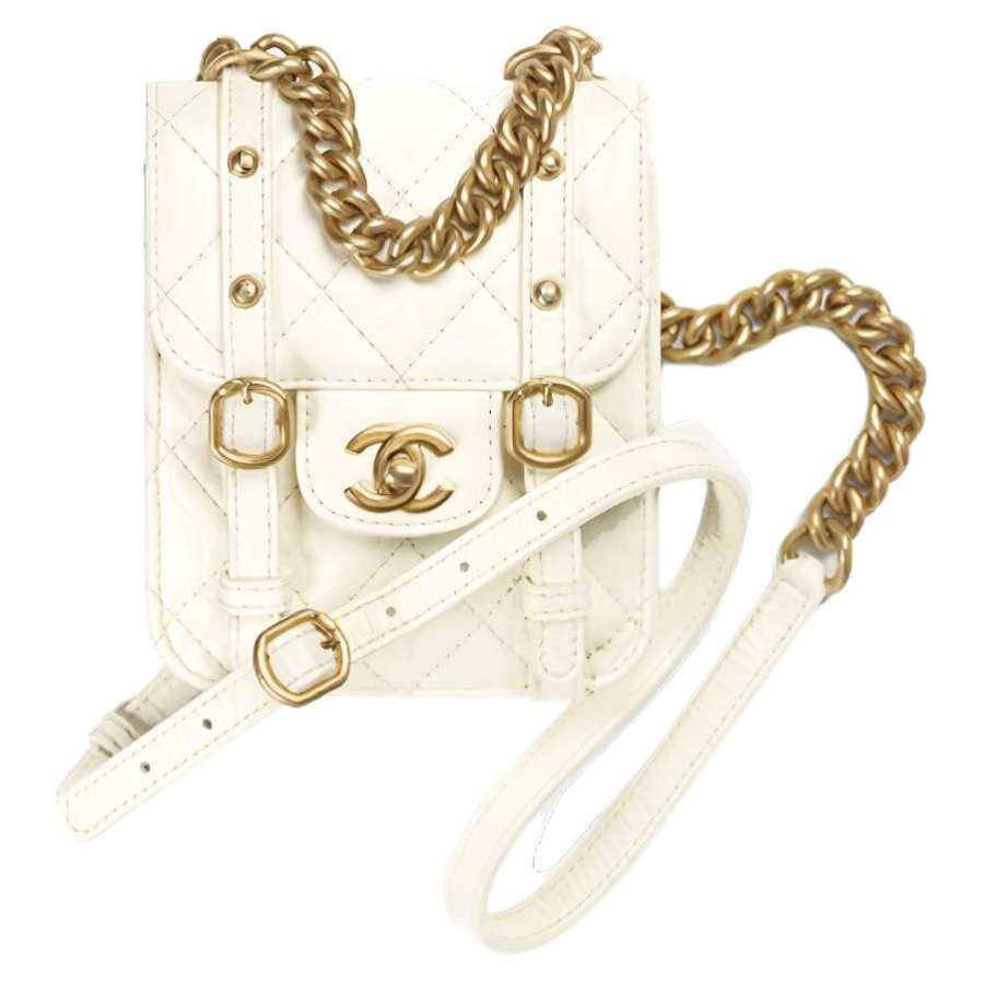 CHANEL Calfskin Messenger Bag, Handbag, Crossbody Bag, Shoulder Bag Mini Women's White
